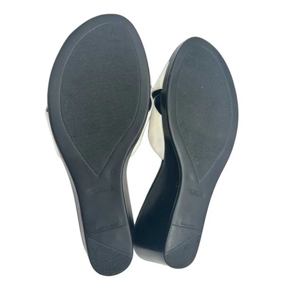 Talbots Wedge Sandals Women's Size 9.5 Cream Black Patent Leather Slides